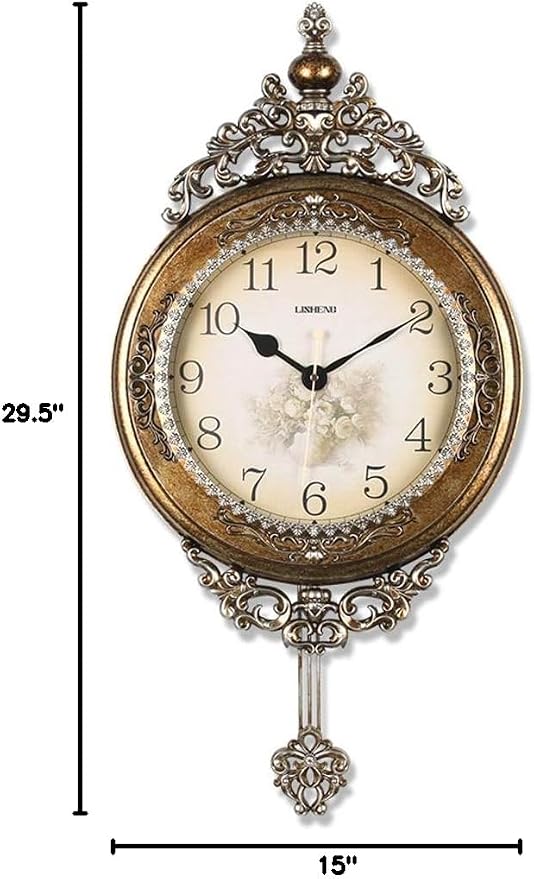 SHISEDECO Elegant, Traditional, Decorative, Hand Painted Modern Grandfather Wall Clock Fancy Ethnic Luxury Handmade Decoration, Swinging Pendulum for New Room or Office. Large. 29.5 Inch. (Copper)