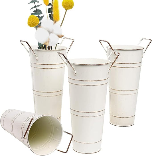 Notakia Galvanized Metal Vases Farmhouse French Flower Bucket Vases for Cut Flowers for Home Decor and Wedding Table Centerpiece Decorations (Beige 4Pcs)