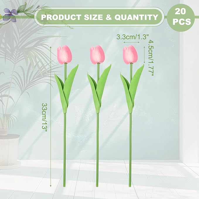 uxcell 20pcs Tulips Artificial Flowers, Faux Flowers Silk Fake Tulip Stems Real Touch for Wedding Bouquet Centerpiece Table Party Decoration(Orange Pink)