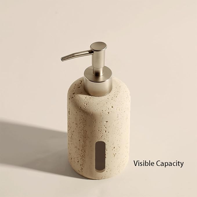 Hand Soap Dispenser Refillable Stone Soap Dispenser Beige Travertine Liquid Shampoo Bottles Marble Hand Soap Dispenser for Bathroom Kitchen Spring Decor