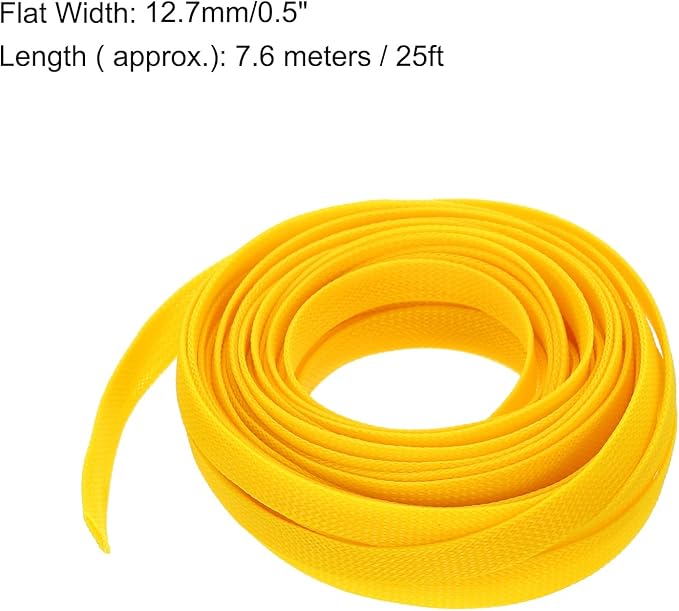 uxcell PET Expandable Sleeving 25ft 1/2" Yellow Cable Management Sleeve Cord Organizer for Wrap Protect Cable