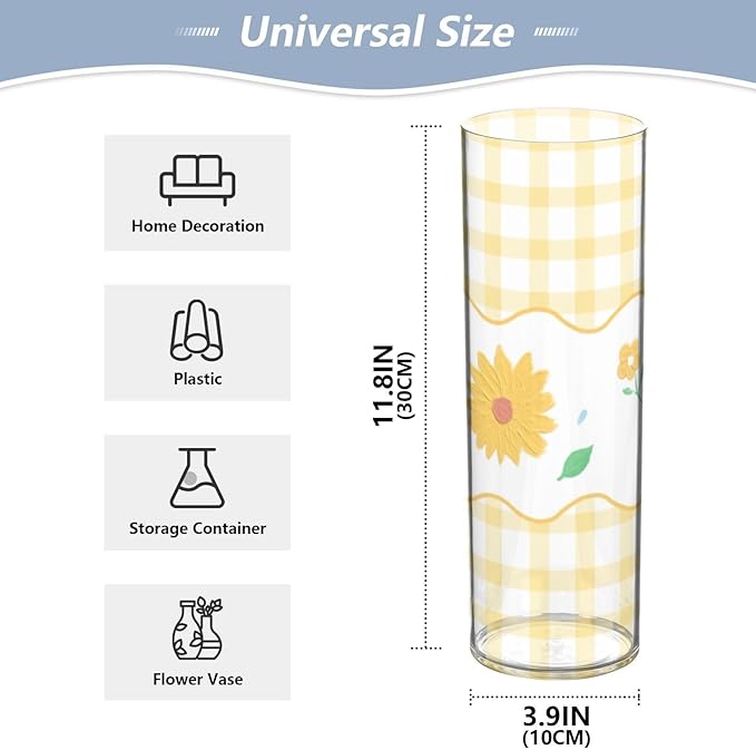 Vase Plastic Vase Elegant Cylinder Flower Vase Shatterproof Decorative Centerpiece for Home Table Office Weddings Events (11.8 x 3.9 in)