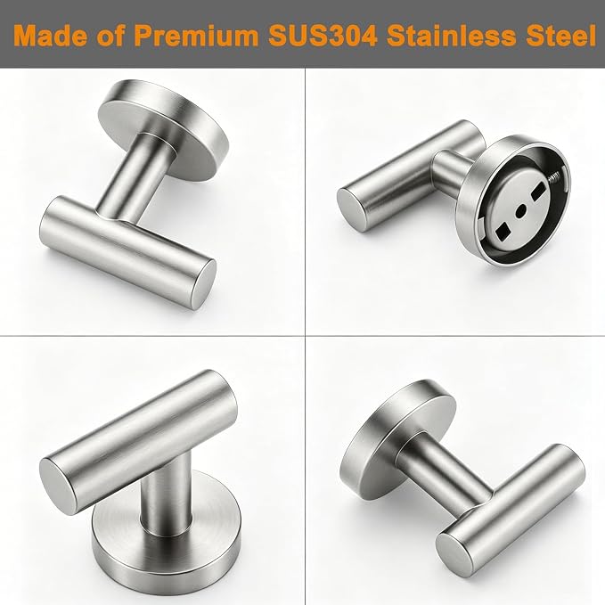 Nolimas Bathroom Towel Hooks, SUS 304 Stainless Steel Coat Hook Round Clothes Towel Coat Robe Hook Cabinet Closet Door Sponges Holder for Bath Kitchen Garage Hotel,Wall Mounted, Brushed Nickel, 4Pack