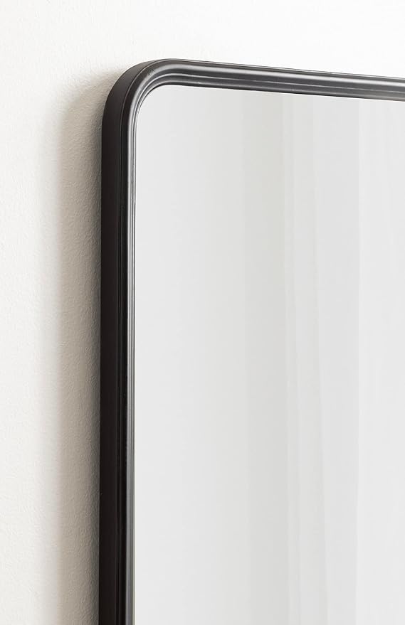 Kate and Laurel Caskill Modern Framed Full-Length Rounded Rectangle Mirror; 16 x 48; Black; Narrow Decorative Round Rectangular Statement Mirror for Wall
