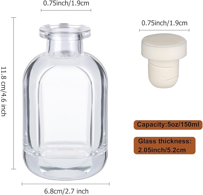 Glass Diffuser Bottles 2 Pack 5oz/150ml Reed Diffuser Sticks Refillable Aromatherapy Storage Container (Clear)