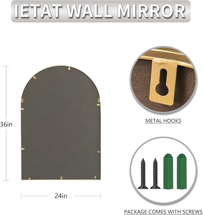 Arched Gold Wall Mirror Antique Beaded Frame Bathroom Wall Mirror Baroque Vanity Mirror Decorative Mirrors for Living Room,Bedroom