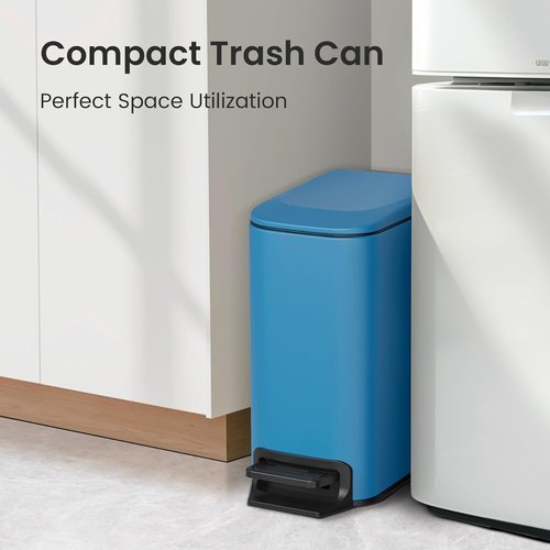 Cesun Stainless Steel Bathroom Trash Can - Soft Close Lid & Step Pedal, 6 Liter, Anti-Fingerprint Finish (Blue)