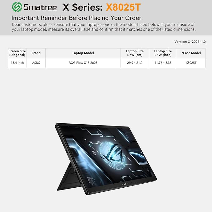 Smatree Hard EVA Protective Sleeve Case Compatible for 13.4 inch ASUS ROG Flow X13 2023, Waterproof and Anti-Shock Notebook Bag (Not Fit with Other 13.4 inch Laptop) (X8025T)