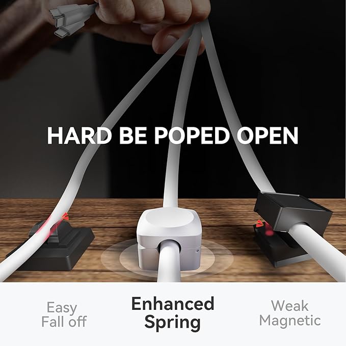 Rotatable Cord Organizer, Enhanced Spring Cable Clips, Strong Adhesive Cable Management, Desk Cord Holder for Nightstand, Office Accessories and Car (4 White + 4 Black)