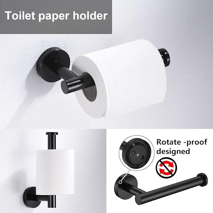 6 Pieces Matte Black Bathroom Hardware Accessories Set, SUS304 Stainless Steel 24 Inch Bath Towel Bar Set, Round Bathroom Towel Holder Set, Towel Racks for Bathroom Wall Mounted