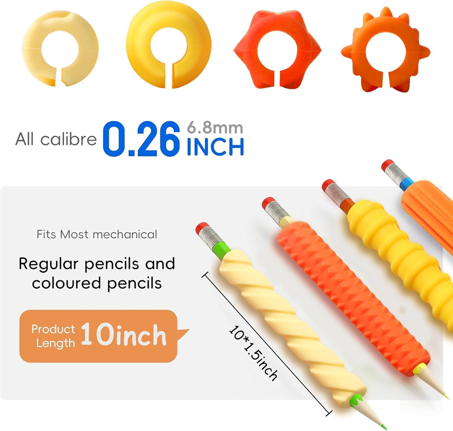 Skiennix Pencil Grips - 4-Pack Textured Silicone Sleeves for Mechanical Pencils | Sensory Fidget Tool for Kids & Adults (Yellow)
