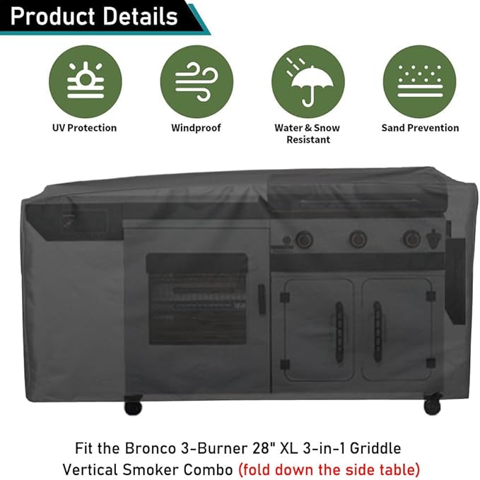 ZJYWSCH Griddle Cover for Blackstone Bronco 28" XL 3 Burner Griddle Vertical Pellet Smoker Combo 2415, Heavy Duty Waterproof for Blackstone Bronco 28 inch XL Combo Griddle