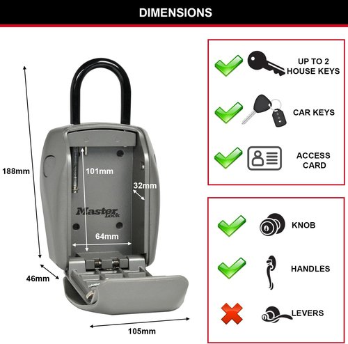 Master Lock Heavy Duty Key Lock Box - Secure Outdoor Key Safe with Combination Lock | 5 Key Capacity, 5414EC