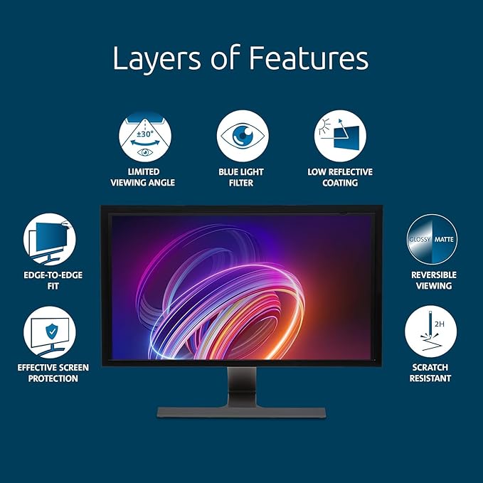 Kensington 24 inch Computer Privacy Screen for Desktop, 16:9 Widescreen Monitor, FP240W9 Anti-Glare Blue Ray Reduction Computer Privacy Filter for Dell Asus Acer LG Samsung AOC Monitors, K55413WW