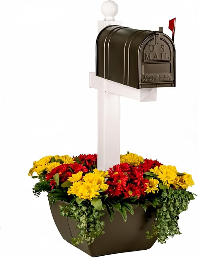 SnapPot® Mailbox Planter Box – 24" Resin Wrap for 4×4 & 6×6 Posts, 16+ Gal Planter with Drainage – Deep Earth Brown