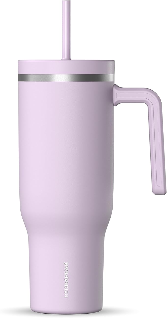 Hydrapeak Voyager 40 Oz Stainless Steel Tumbler with Handle, Insulated Water Bottle With Straw & Lid, Cupholder Friendly Reusable Travel Mug (Blush)