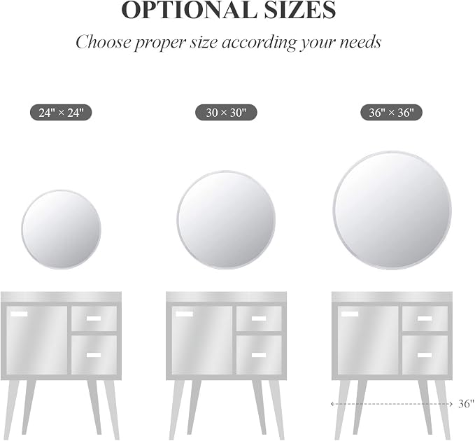 36" x 36" Frameless Round Wall Mirror Beveled Edge Bathroom Circle Mirror for Home Decor