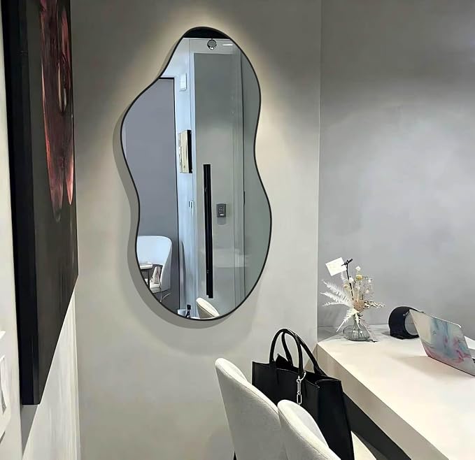Irregular Wall Mirror 20×36 Inch Wall Mirrors Decorative Black Modern Asymmetrical Abstract Mirror for Bathroom Bedroom Living Room Entryway Hallway