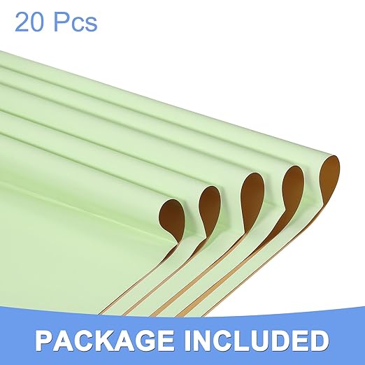 Double Sided Color Flower Wrapping Paper - 20 Sheet Waterproof Floral Bouquet Wrapping Paper Fits for Wedding Graduation Gifts - (22.8x22.8 Inch, Light Green/Gold)