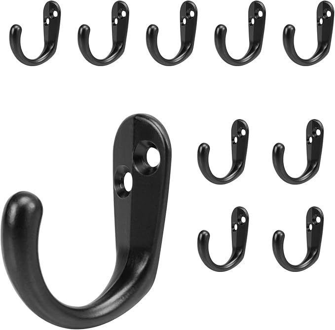 NearMoon Coat Hooks Wall Mounted - Heavy Duty Metal Single Prong Robe Hanger Rustproof Wall Hooks for Towel Hat Key Bag on Bathroom, Kitchen, Livingroom(10 Pack, Matte Black)