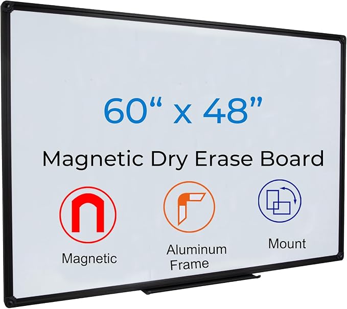 60 x 48 Inch Black Frame Magnetic Whiteboard (5 x 4 Ft) - Modern Aesthetic Dry Erase Board for Home Office Decor, Creative Studio & Video Background - Anti-Ghosting Surface with Tray