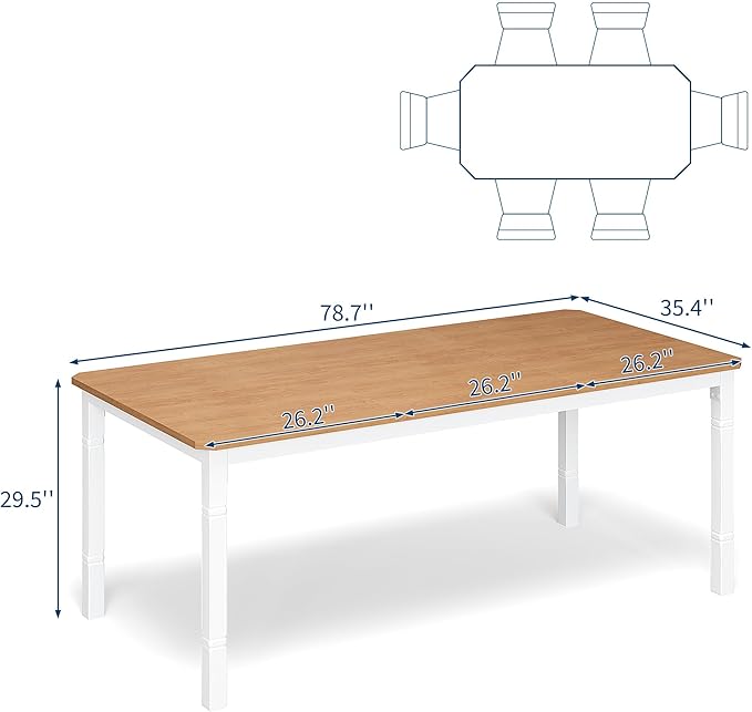 IDEALHOUSE 79" Dining Table for 6-8 People, Modern Rectangular Kitchen Table with Sturdy Metal Legs, Large Wood Farmhouse Dining Room Table for Home Office, Conference, White & Natural