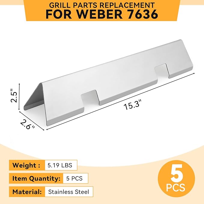 KifonMetals 15.3 inch Flavorizer Bars for Weber Spirit I & II E310 E320 E330 S310 S320 S330 Gas Grills with Front Control Knobs, Replacement for Weber Spirit Grill Parts 7636, Stainless Steel, 5 PCS