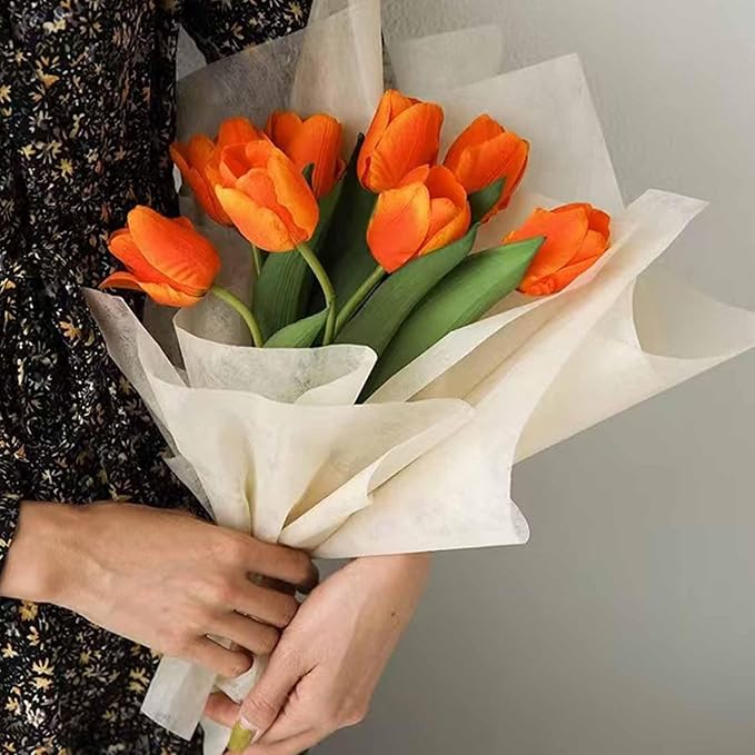 FAYADA Korean Cotton Flower Wrapping Paper Non-Woven Floral Bouquet Wraps Gift Packaging Florist Supplies 20 Sheets Florist Waterproof Flower Wrapping Paper for Fresh Flowers-22.8x22.8 Inch（Khaki）