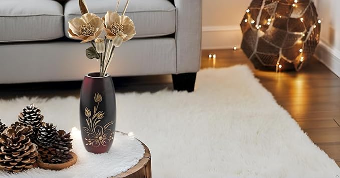 AeraVida Bold and Vibrant Flower Garden Red Mango Tree Wood Flower Vase | Hand-Carved Decorative Wooden Vase for Home or Office | Rustic Nature-Inspired