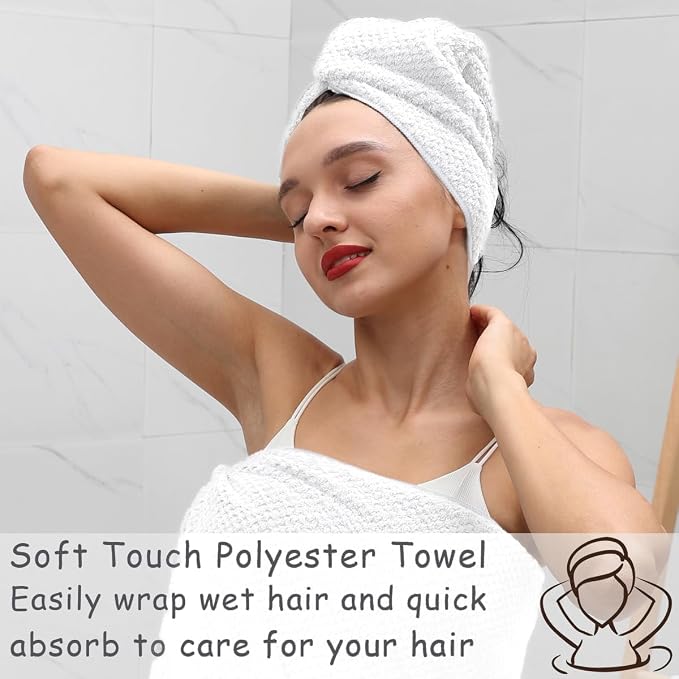 2 Pcs White Hand Towel Set 16"x31" Soft Highly Absorbent Quick Dry Bathroom Towels Polyester Plush Towels Set Woven Towels for Bathroom Kitchen Hotel Spa Gym