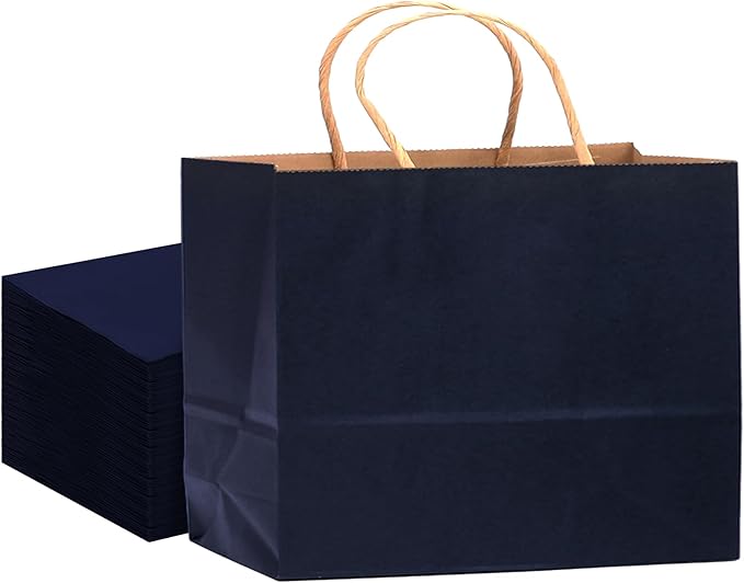 qiqee 13"x4.5"x10" Large Gift Bag with Handles Bulk 32PCS Gift Paper Bags Navy Blue Bags Multiple Uses (Wide Large)