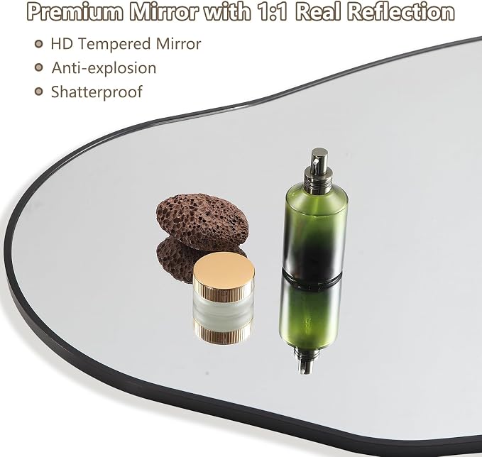 Mirrorons Irregular Wall Mirror 51×28, Black Asymmetrical Bathroom Mirror, Oval Aesthetic Full Length Mirror, Shatterproof Black Bathroom Mirrors