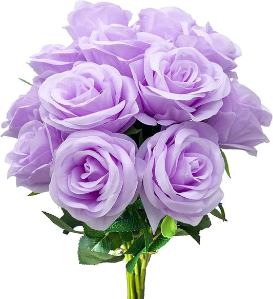 12 PCS Rose Artificial Silk Flowers, Fake Roses with Long Stems Realistic Faux Rose Flower Bouquets for Home Wedding Decoration Party
