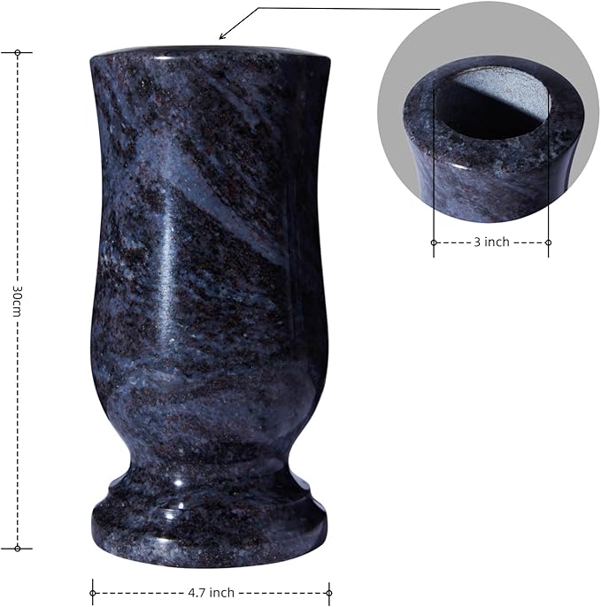 Cemetery Granite Vase for Grave, Natural Stone Heavy Headstone Flower Holder.