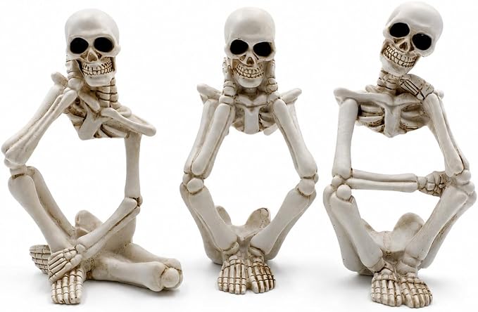Skeleton Thinker Decor Set of 3, Resin Gothic Figurines for Home Decor, Aesthetic Skull Shelf Decor, Halloween Decorations for Home, Bookshelf & Office Accents
