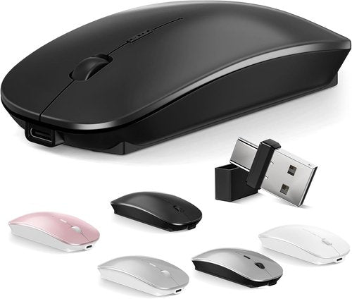 Normdecos Wireless Bluetooth Mouse - Rechargeable Silent Optical Mice for MacBook & iPad | Black