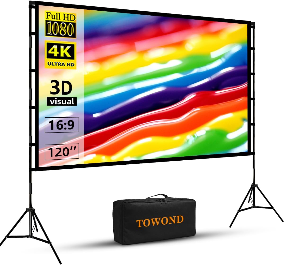 Towond 120-Inch 4K HD Projector Screen - Foldable Anti-Crease Design for Indoor/Outdoor Use