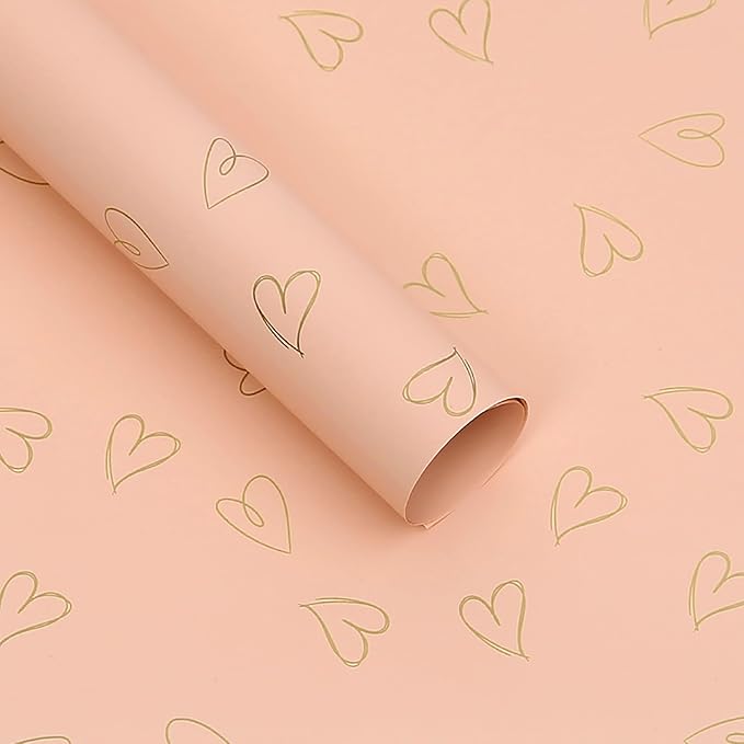 MLSG 20 Sheet Solid Color Heart Wrapping Paper - Waterproof Floral Bouquet Wrapping Paper, Florist Supplies Packaging Paper for Wedding Birthday Gift Wrap Paper (Champagne)