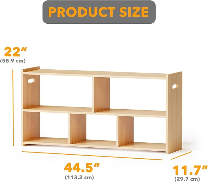 SpaceAid 5-Compartment Bookshelf, Montessori Bookcase for Toddlers, Wooden Book Shelf Organizer Storage Furniture for Kids Rooms, Playroom, Nursery and Classroom, 44.5“ Wide, Natural