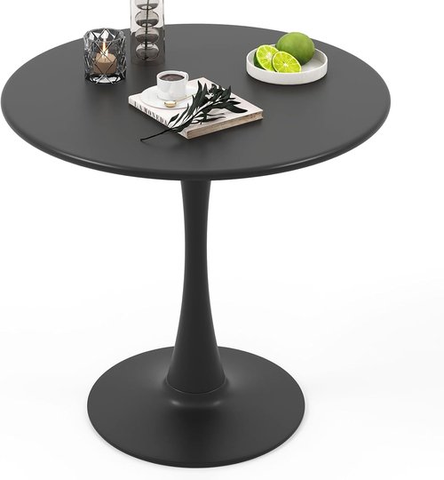Giantex Modern Black Round Dining Table - 32" Tulip Design with Thickened Top & Sturdy Metal Base | Ideal for Small Spaces
