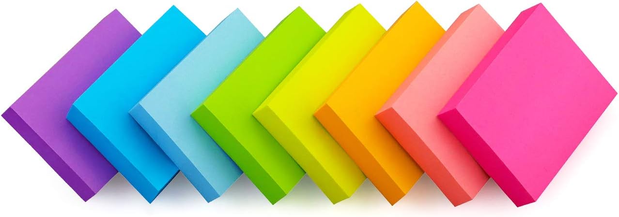 Skiennix Sticky Notes - 16 Pads in 8 Bright Colors | 3x3 & 1.5x2 Inches, 90 Sheets Each