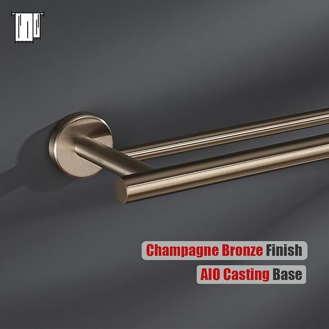 JQK Double Towel Bar Champagne Bronze, 27 Inch 304 Stainless Steel Thicken 0.8mm Towel Rack for Bathroom, Towel Holder Wall Mount, Useable Length 24 Inch, TB100L24-CB