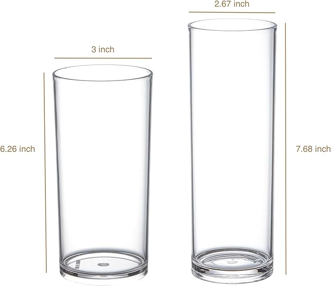 KLIFA- Carlsbad- Set of 8 Pieces, 6 & 7 Inch Tall, Plastic Cylinder Vases for Centerpieces, Acrylic Flower Vase for Wedding Centerpieces, Home Decorations, Clear
