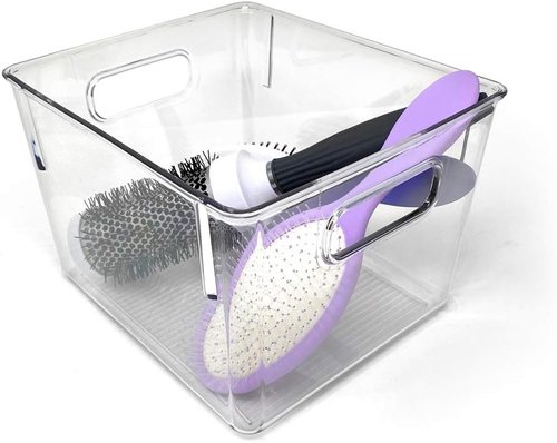 Isaac Jacobs Medium Clear Storage Bins - 3-Pack Plastic Organizers with Handles for Home, Kitchen & Fridge | BPA Free, Food Safe
