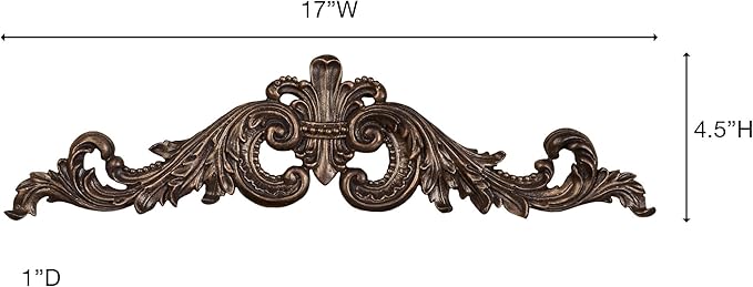 Salvatar Wall Art Topper | Wide Picture Design | Antique Bronze Metallic Finish | Openwork Acanthus Leaf Scrolls with Ornate Fleur De Lis | Hang Alone or Above Artwork or Framed Family Photographs