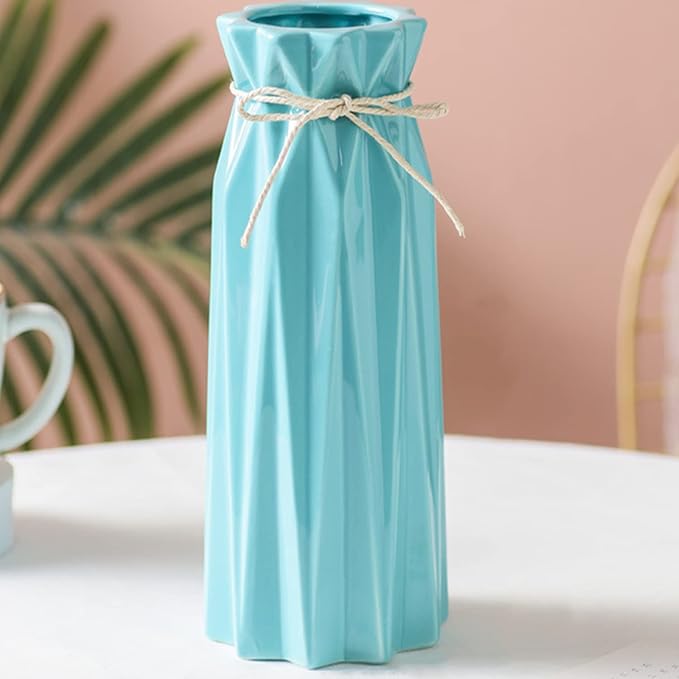 Ceramic Flower Vase Modern Home Decor Vases for Centerpieces Blue Minimalist Farmhouse 9.5" H x 3.9" W Cute Decorative Vases Flowers Tulip Pampas Grass Vase for Table Bathroom Shelf