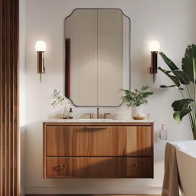 ANDY STAR Brushed Bronze Scalloped Mirror, 26"x38" Bathroom Vanity Mirror, Antique Scalloped Mirror in Premium Stainless Steel Frame, Timeless Shape with Unique Flair, Hangs Vertically/Horizontally