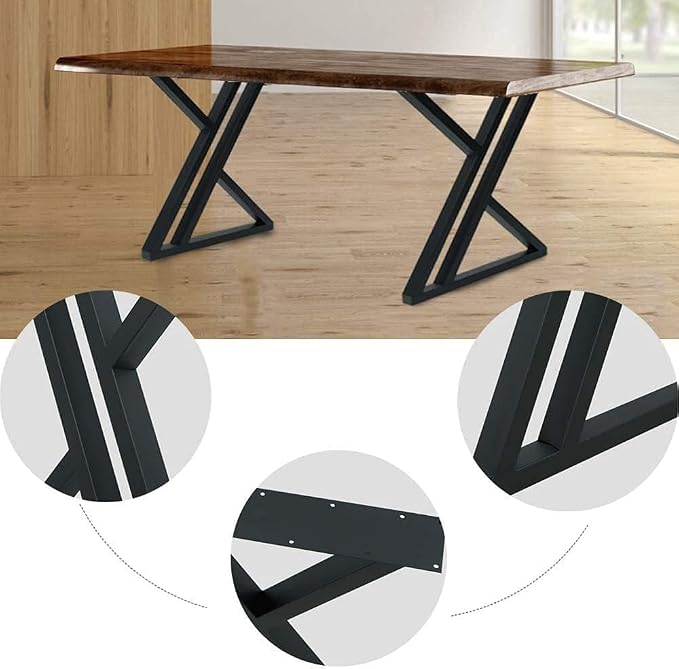 Heavy Duty 28 Inch Metal Table Legs Set of 2, 1000 LBS Load Capacity, Industrial X-Frame Double Triangle Iron Legs for Dining Table, Office Desk, Workbench, DIY Furniture, Black