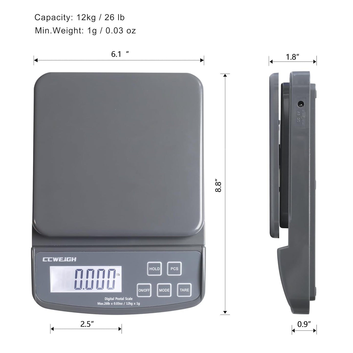 Skiennix High Precision Postal Scale - 26lbs Capacity | Portable Kitchen & Shipping Scale (Grey)