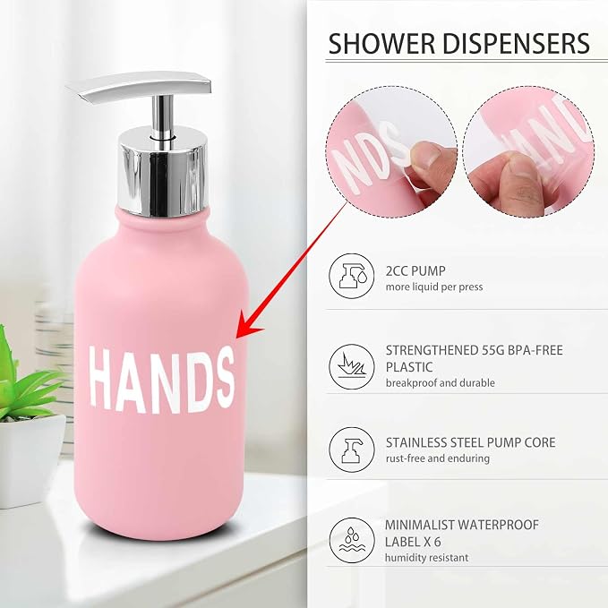 XLHOMO Pink Bathroom Accessories Set - 10 Piece Bathroom Set with Trash Can and Toilet Brush, Soap Dispenser, Toothbrush Holder and Cup, Soap Dish, and Qtip Holder, for Housewarming Gift